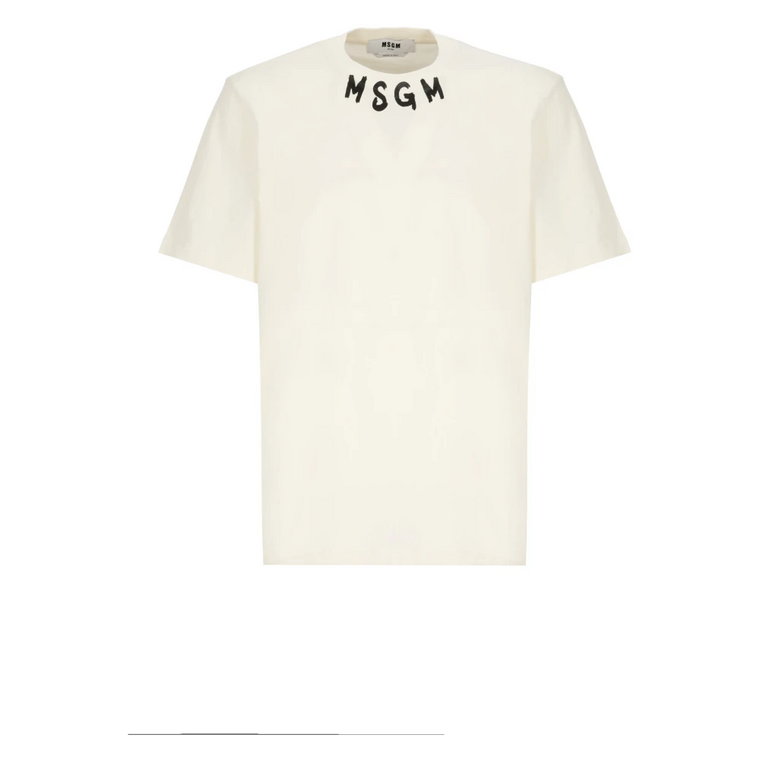 Męski Bawełniany T-shirt w Kolorze Kości z Logo Msgm