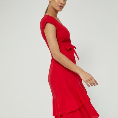 Medicine sukienka z domieszką lnu kolor czerwony mini rozkloszowana