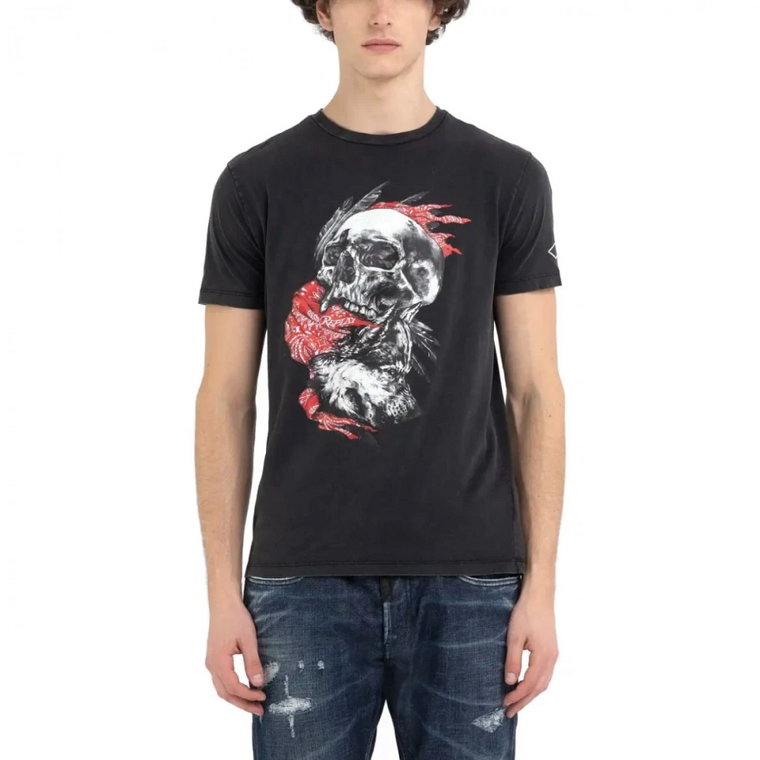 Regular Slim T-Shirt z nadrukiem czaszki i wilka Replay