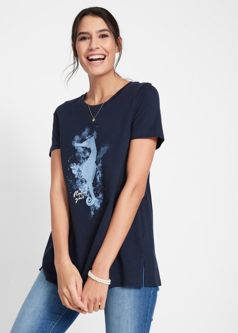 T-shirt bawełniany z nadrukiem z motywem konika morskiego