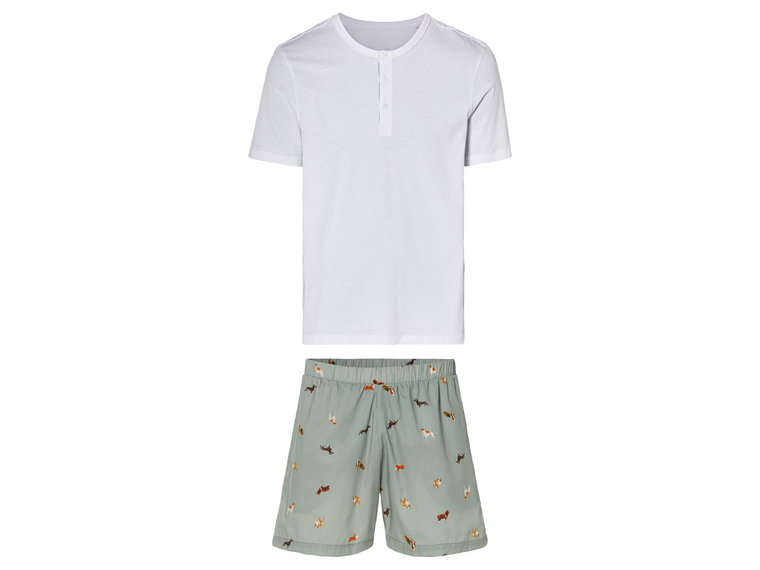 LIVERGY Piżama męska z bawełną (t-shirt + szorty) (M (48/50), Biały/zielony)