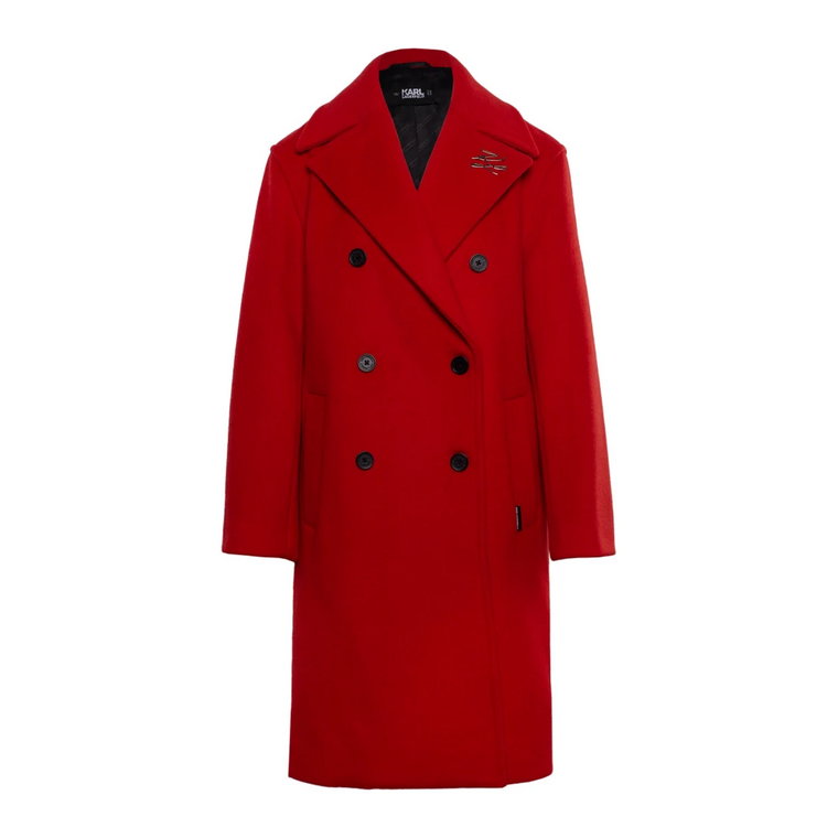Płaszcz o długości do połowy uda z podwójnym rzędem guzików w kolorze czarno-czerwonym Karl Lagerfeld