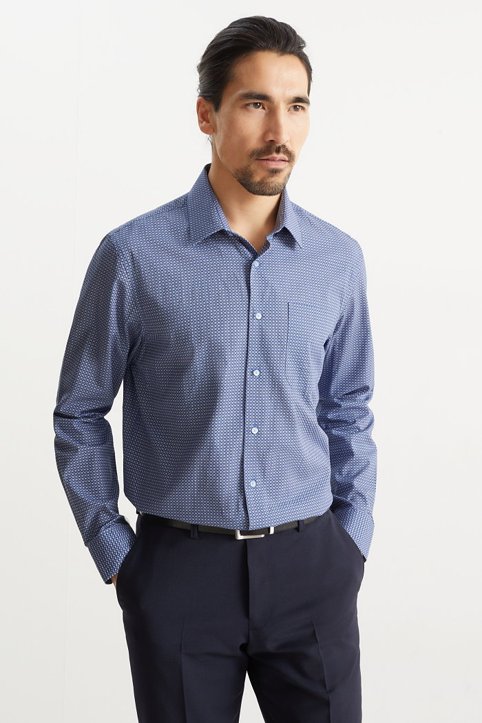 C&A Koszula biznesowa-regular fit-minimalistyczny nadruk, Niebieski, Rozmiar: L