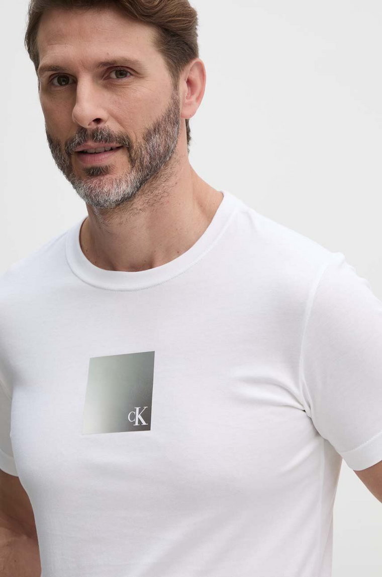 Calvin Klein Jeans t-shirt bawełniany męski kolor biały z nadrukiem J30J325686