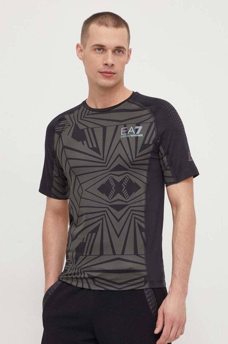 EA7 Emporio Armani t-shirt męski kolor czarny wzorzysty