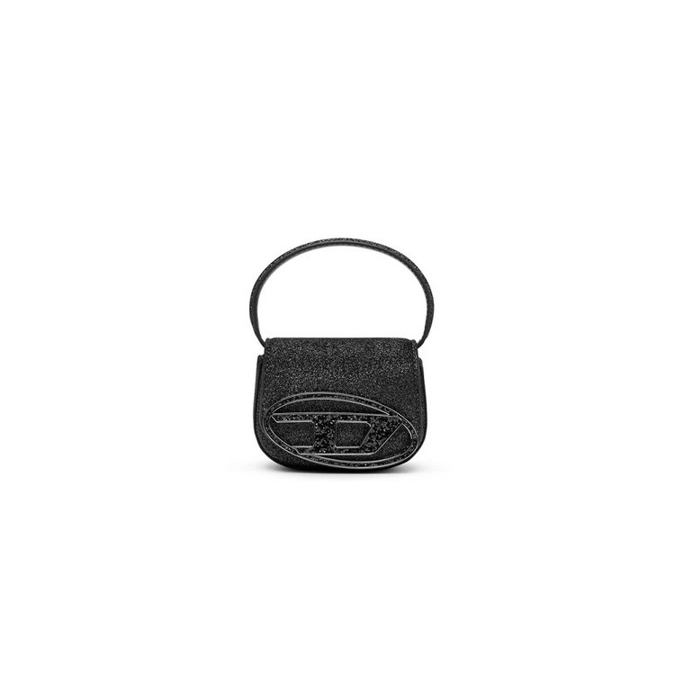 Czarna Mini Torba z Logo Oval D i Brokatem Diesel