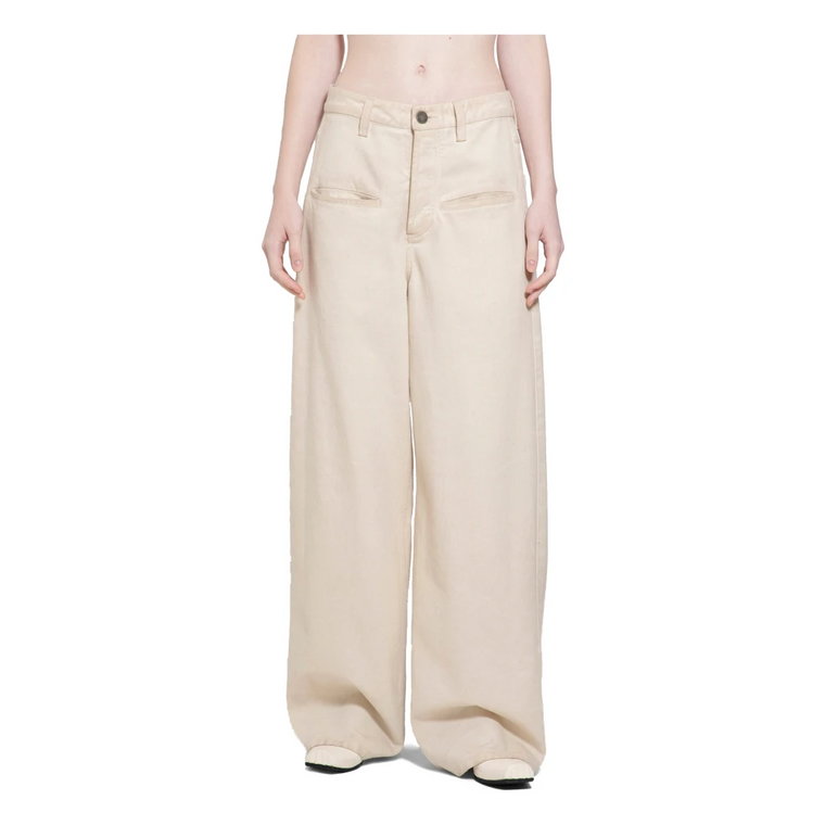 Szerokie Offwhite Spodnie z Paskiem UMA Wang