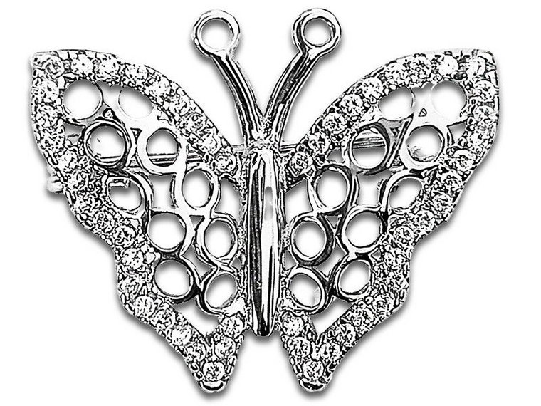 Srebrna Broszka 925 Ażurowy Motylek Z Białymi Cyrkoniami Na Prezent Motyl