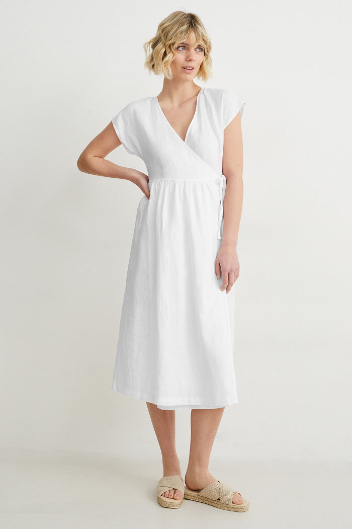 C&A Lniana sukienka kopertowa, Biały, Rozmiar: 40