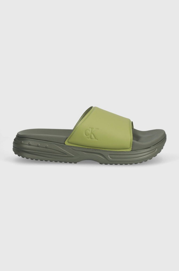 Calvin Klein Jeans klapki CHUNKY COMF SLIDE MINIMAL RAW męskie kolor zielony YM0YM00956