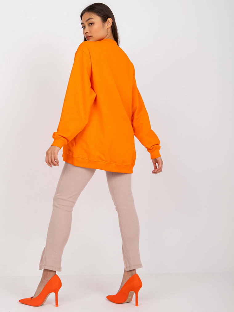 Bluza bez kaptura pomarańczowy casual dekolt półgolf rękaw długi długość długa