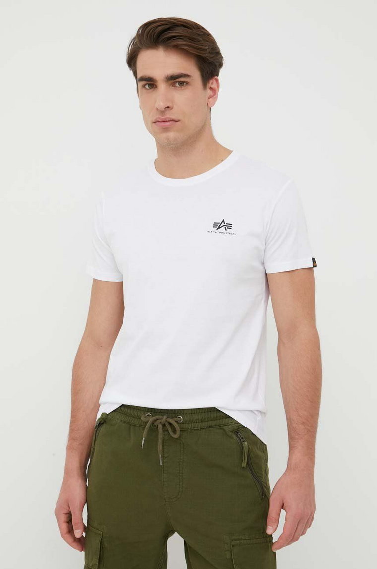 Alpha Industries t-shirt bawełniany Basic T Small Logo kolor biały z nadrukiem 188505.09