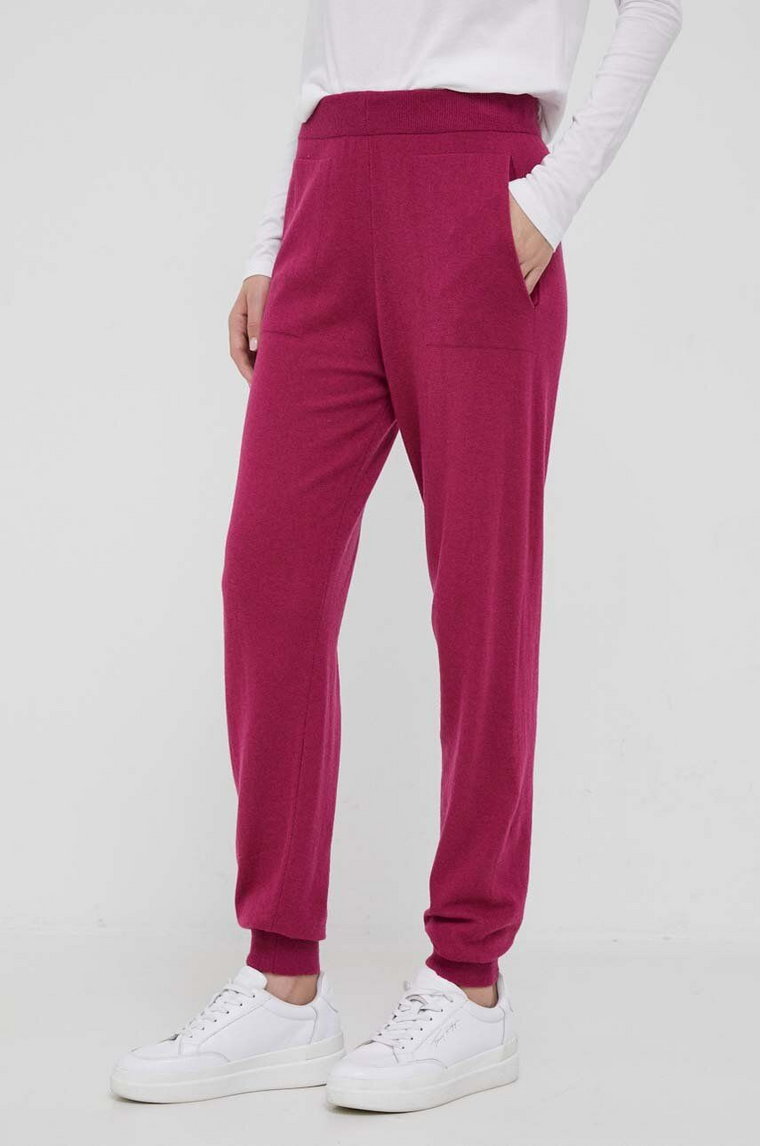 United Colors of Benetton spodnie z domieszką kaszmiru kolor różowy proste high waist