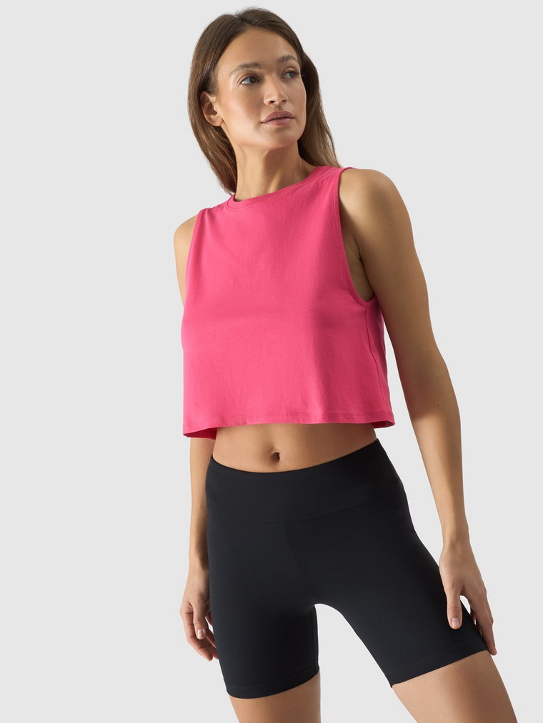 Crop-top oversize gładki damski - różowy