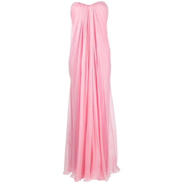 Różowa jedwabna sukienka z drapowanym wzorem Alexander McQueen