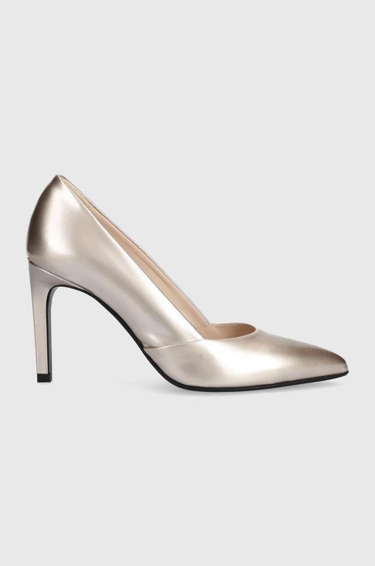 Calvin Klein szpilki skórzane HEEL PUMP 90 PEARL kolor różowy HW0HW02027