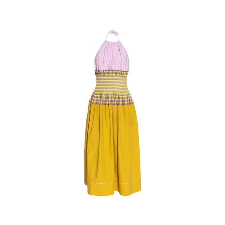 Żółta i Fioletowa Sukienka Maxi z Otwartym Plecami Tory Burch