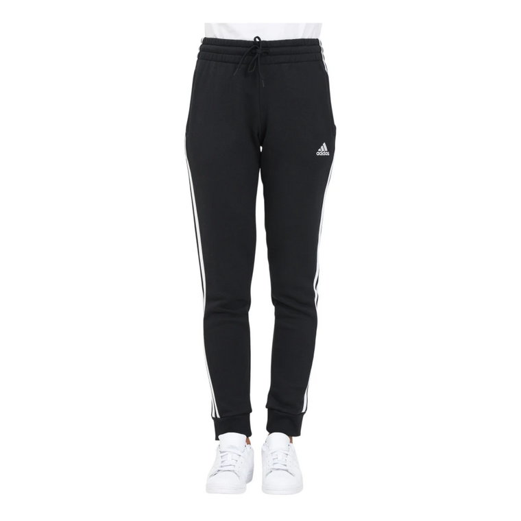 Essentials 3-Stripes Fleece Czarne Spodnie Sportowe dla Kobiet Adidas