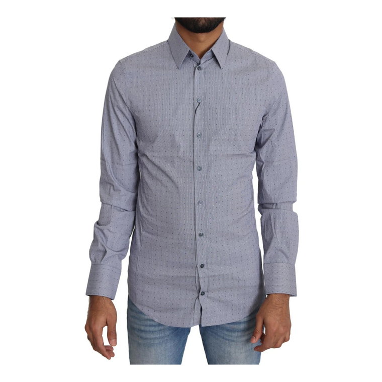 Gray Dotted Semi Fitted Formal Sicilia Shirt Dolce & Gabbana
