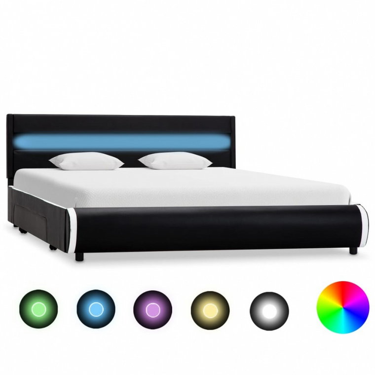 Rama łóżka z LED, czarna, sztuczna skóra, 140 x 200 cm kod: V-284975