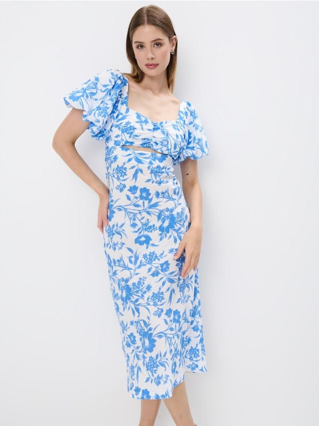 Mohito - Sukienka midi w kwiaty - biały
