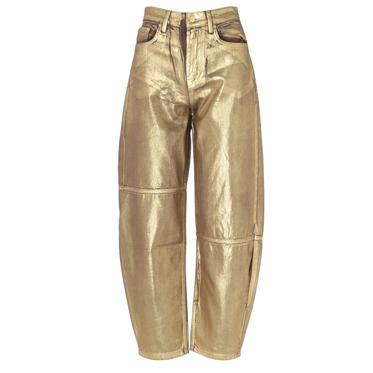 Organiczna Bawełna Metaliczny Złoty Jeans Ganni
