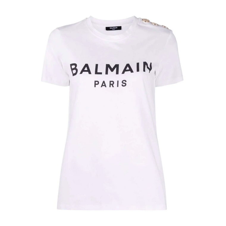Button-embellished logo-print T-shirt Balmain