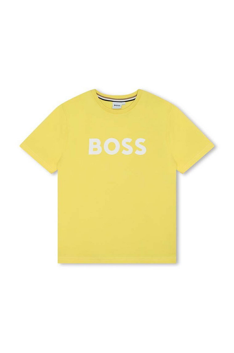 BOSS t-shirt bawełniany dziecięcy kolor zielony z nadrukiem