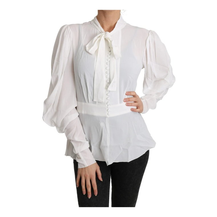 Viscose White Scarf Neck Long Sleeves Top Dolce & Gabbana