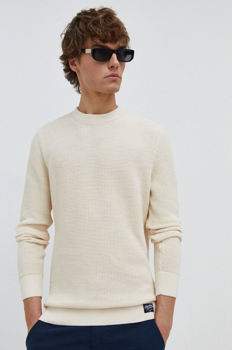 Superdry sweter bawełniany kolor beżowy lekki