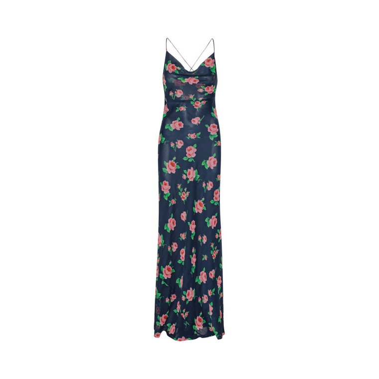 Chiffon Maxi Slip Sukienka - Shining Rose / Midnight Navy Rotate Birger Christensen