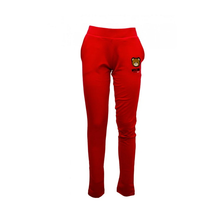 Czerwone spodnie z mieszanki bawełny z elastycznym pasem i detalami z logo Moschino