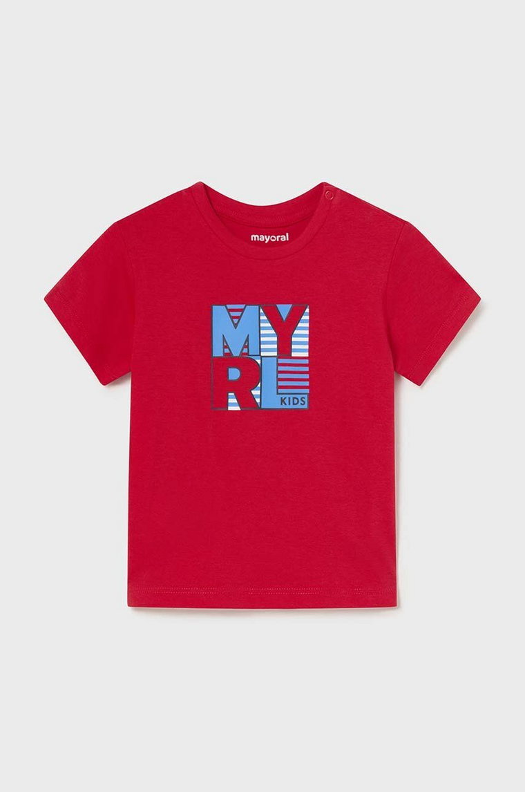 Mayoral t-shirt bawełniany niemowlęcy kolor czerwony z nadrukiem