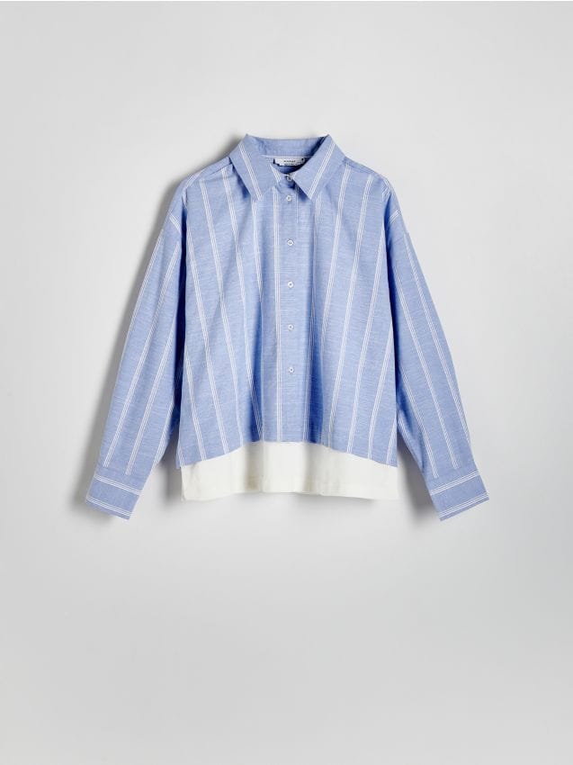 Reserved - Koszula z łączonych tkanin - jasnoniebieski
