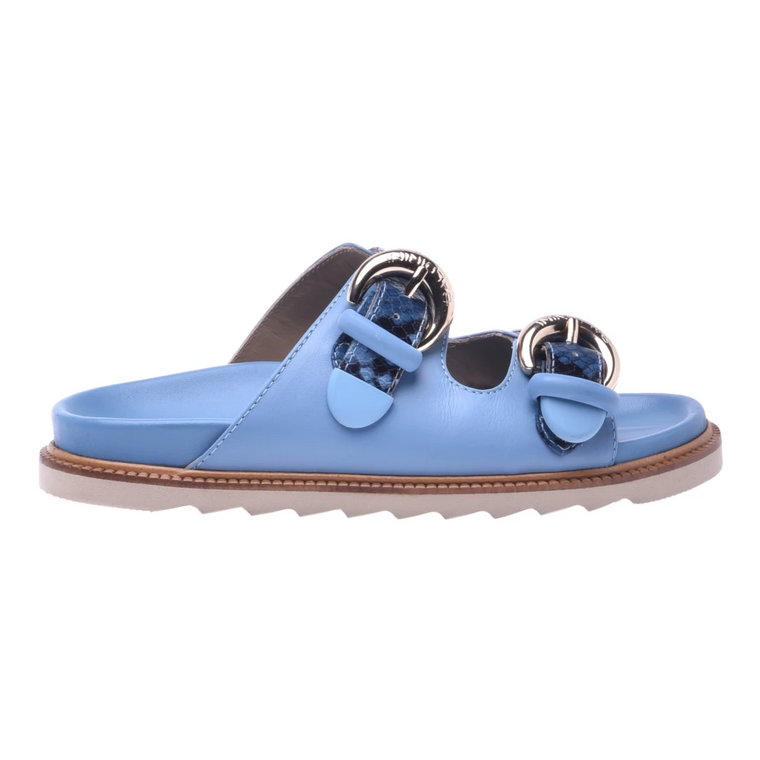 Slider sandals in blue leather Baldinini