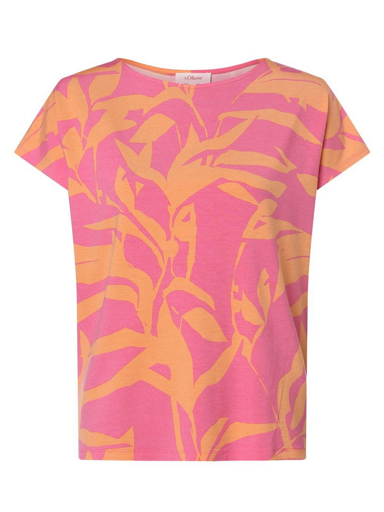 s.Oliver - T-shirt damski, wyrazisty róż|pomarańczowy