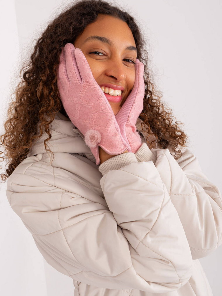 Rękawiczki jasny różowy pompon ocieplenie