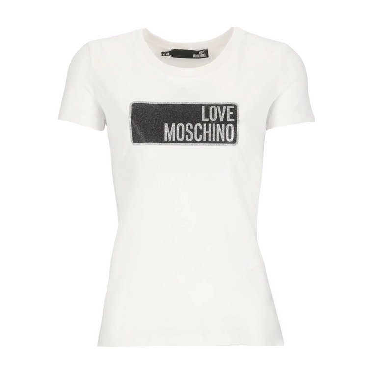 Bawełniana koszulka z brokatowym naszywką Love Moschino