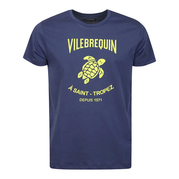 Niebieski Bawełniany T-shirt z Logo Vilebrequin