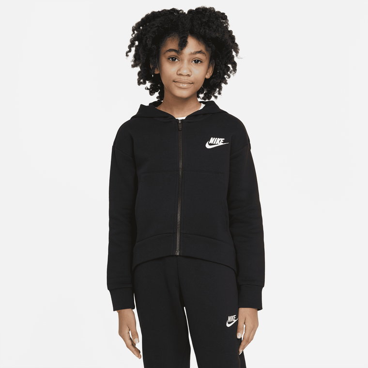 Bluza z kapturem i zamkiem na całej długości dla dużych dzieci (dziewcząt) Nike Sportswear Club Fleece - Szary