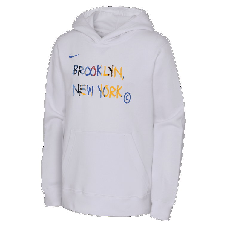 Dzianinowa bluza z kapturem dla dużych dzieci Nike NBA Brooklyn Nets City Edition - Biel