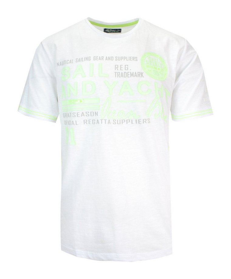 T-Shirt Męski Biały z Zielonym Nadrukiem, Koszulka, Krótki Rękaw, U-neck