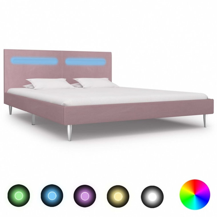 Rama łóżka z LED, różowa, tapicerowana tkaniną, 180 x 200 cm kod: V-280980