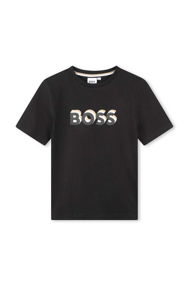BOSS t-shirt bawełniany dziecięcy kolor czarny z nadrukiem