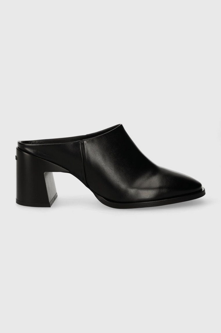 Calvin Klein klapki skórzane GEO BLOCK MULE 60 damskie kolor czarny na słupku HW0HW01844