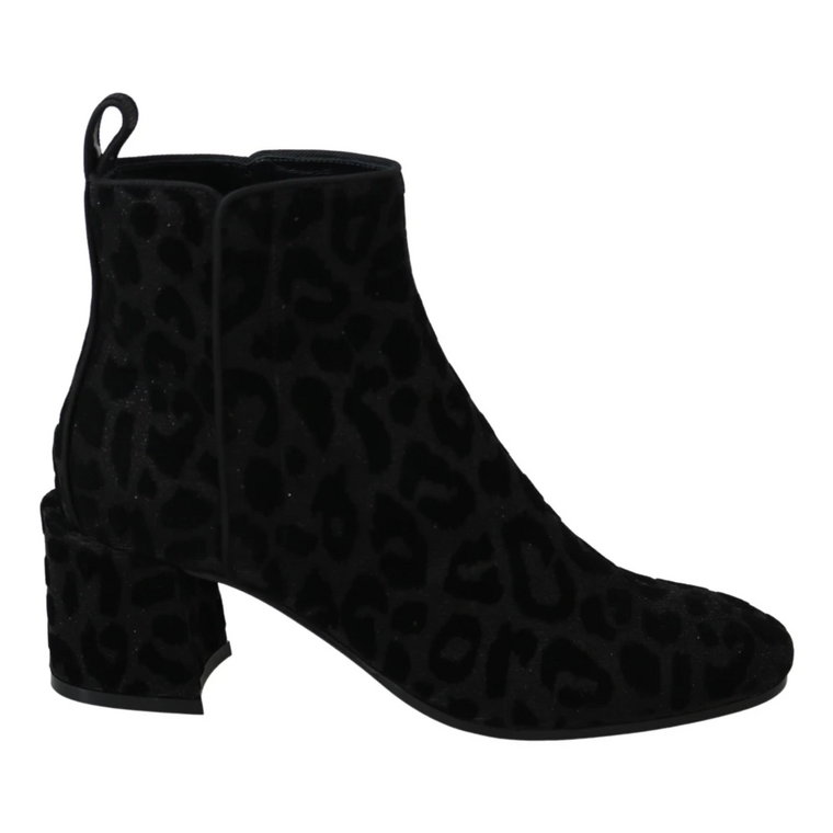 Czarne Krótkie Buty w Leopardzie z Zamkiem Dolce & Gabbana