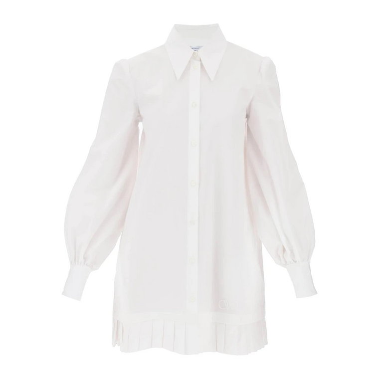 Bawełniana Mini Sukienka w Stylu Koszuli Off White