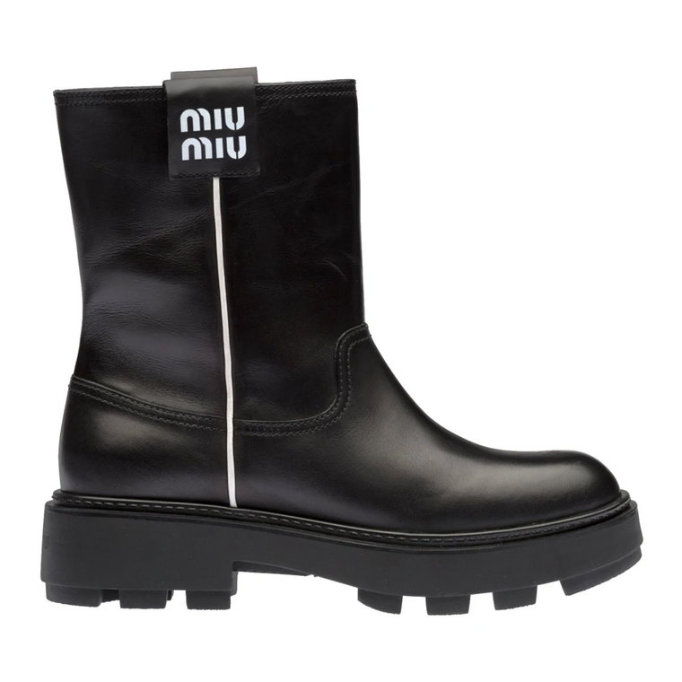 Skórzane Buty z Logo Miu Miu