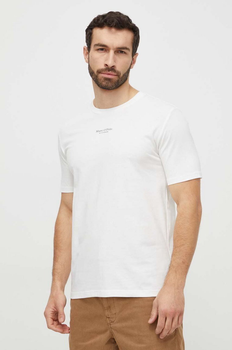 Marc O'Polo t-shirt bawełniany męski kolor beżowy z nadrukiem 421201251034