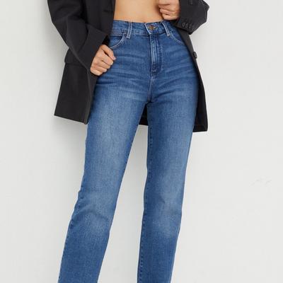 Wrangler jeansy Straight Airblue damskie high waist